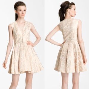 Rachel Zoe Rose Gold Metallic Jacquard Mini Dress sz 0